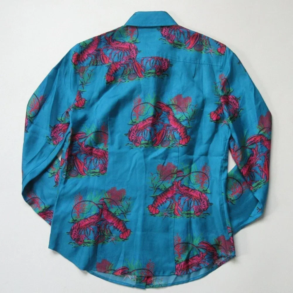 NWT J.Crew Collection Silk-twill Shirt in Ultramarine Red Lobster Print Top 2